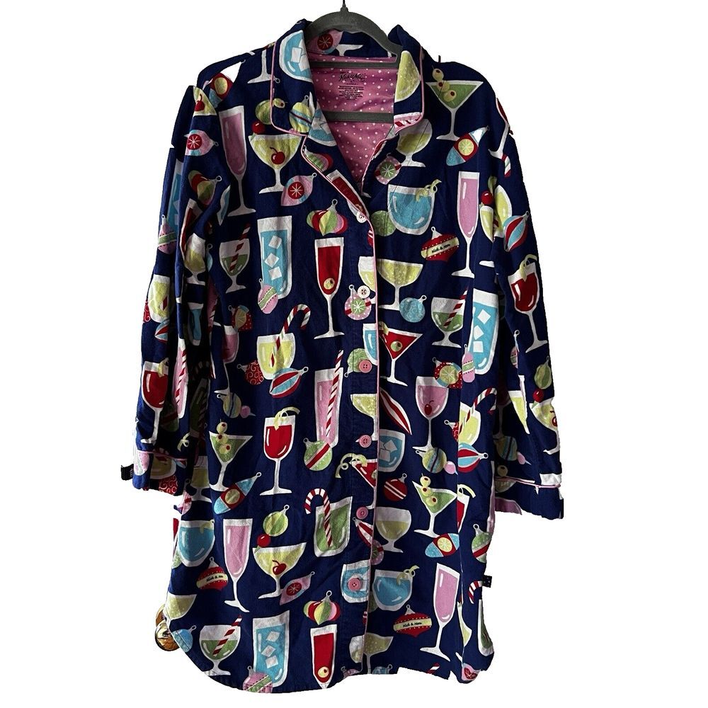 Nick And‎ Nora Holiday Cheer Fun Christmas Cocktails Nightshirt Flannel Size XL